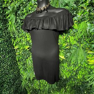 LOVE CHESLEY Women Dress 2X Black Off Shoulder Striped Print Fitted Design  1311